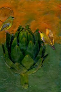 Family Gathering, encaustic